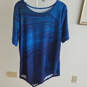Asymetrical Blue Swerve Design Short Sleeve Women's Top